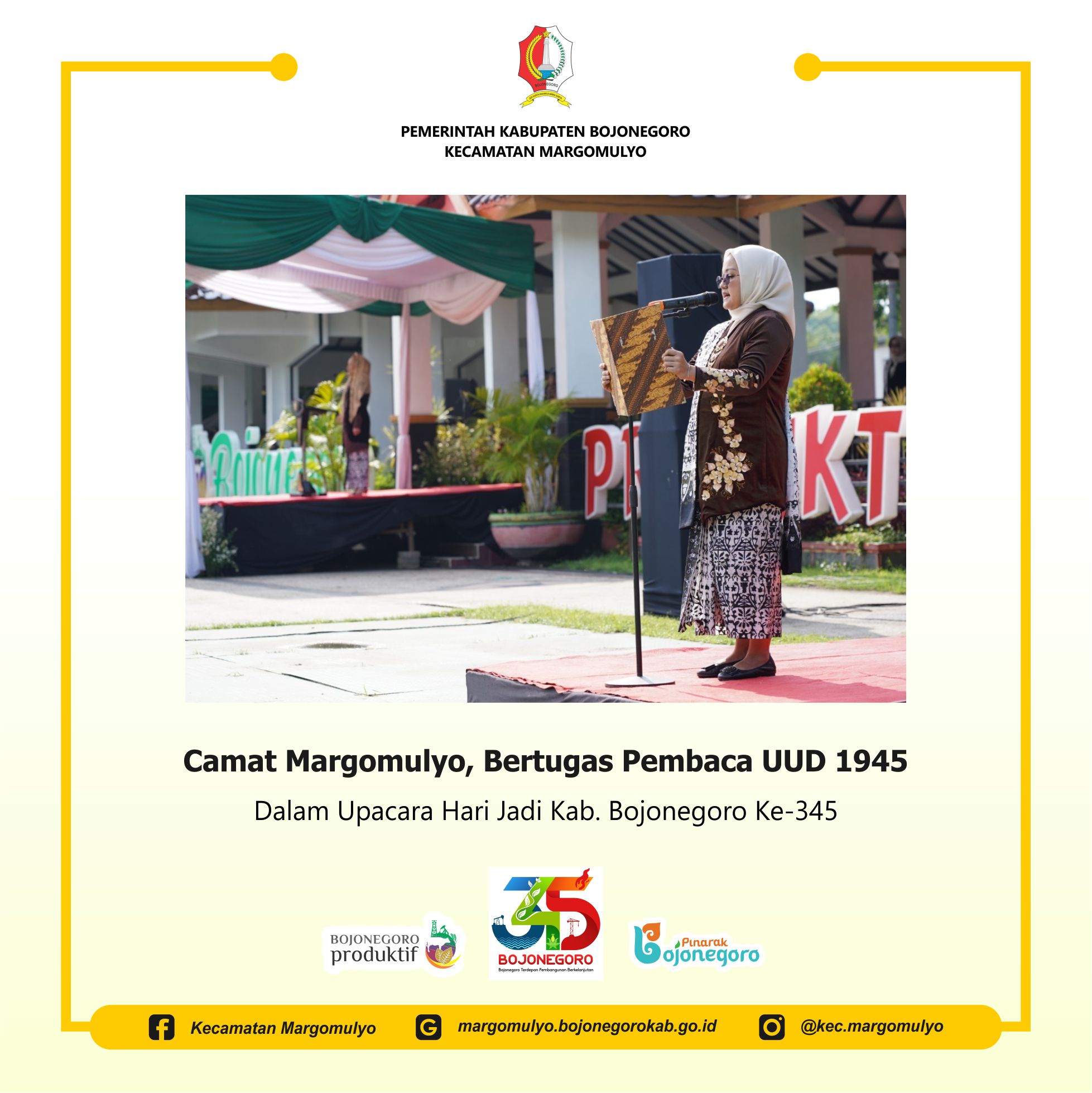 Camat Margomulyo, bertugas sebagai Pembaca UUD 1945 dalam Upacara HJB Ke-345