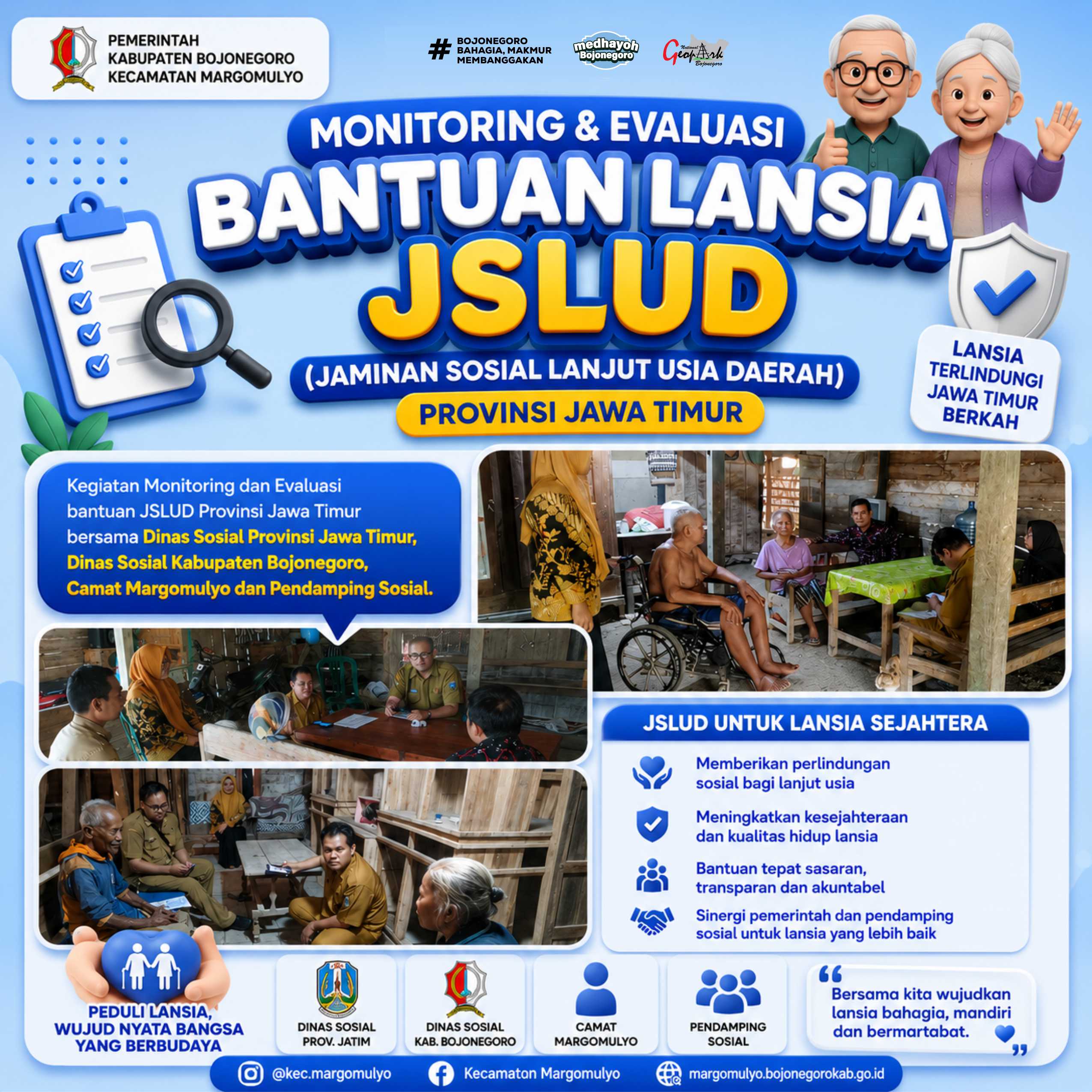 Kawal Kesejahteraan Lansia, Dinsos Jatim Bersama Camat Margomulyo Monitoring Program JSLUD