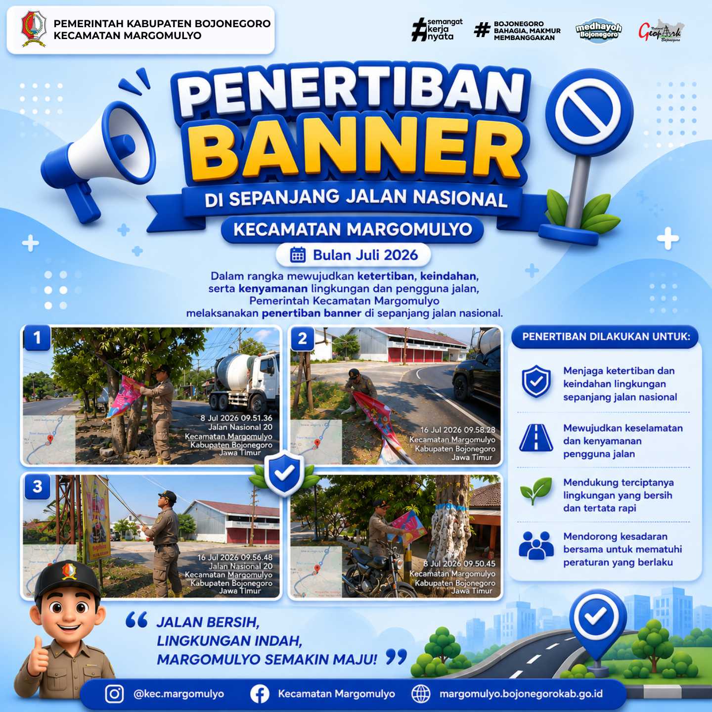 Penertiban Banner di Sepanjang Jalan Nasional, Margomulyo Wujudkan Lingkungan yang Tertib dan Nyaman