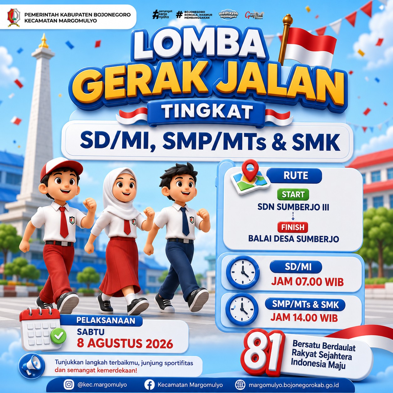 Bangkitkan Semangat Nasionalisme, Lomba Gerak Jalan Pelajar Meriahkan HUT Ke-81 RI di Margomulyo