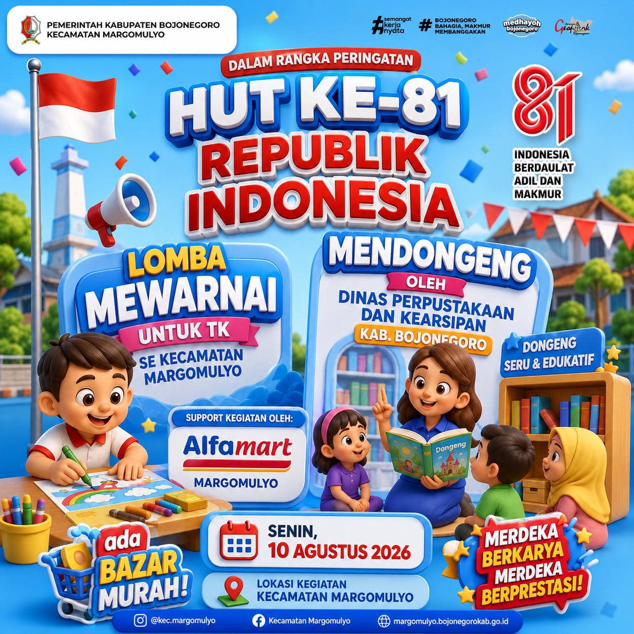 Semarak HUT Ke-81 RI: Lomba Mewarnai, Mendongeng, dan Bazar Murah di Kecamatan Margomulyo!