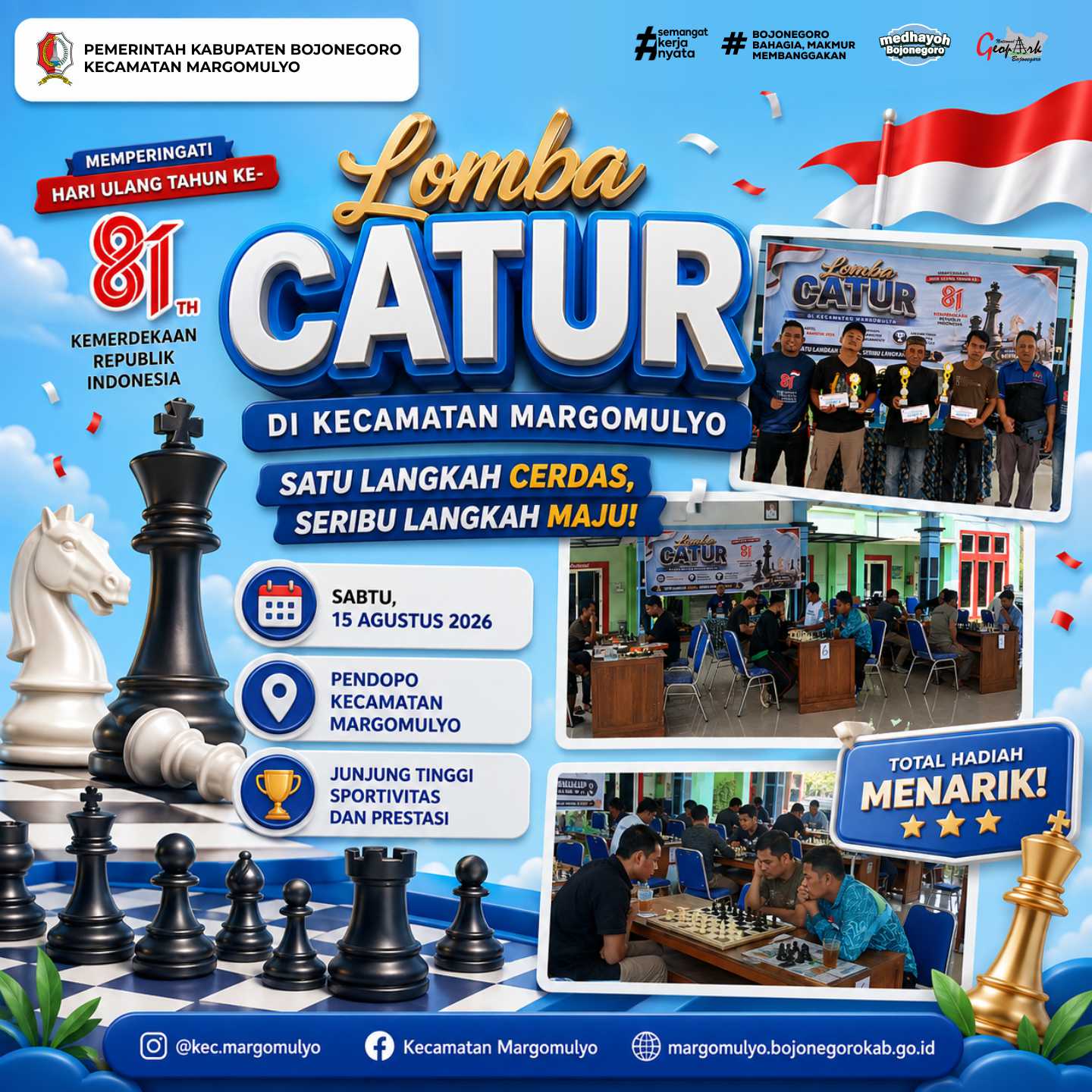 Semarak HUT Ke-81 RI, Lomba Catur Kecamatan Margomulyo Jadi Ajang Adu Strategi dan Sportivitas