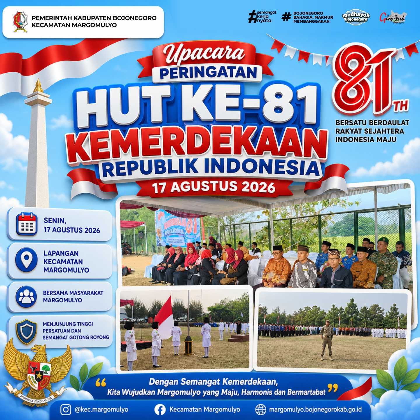 Semangat Persatuan Menggema, Upacara HUT Ke-81 RI di Kecamatan Margomulyo Berlangsung Khidmat