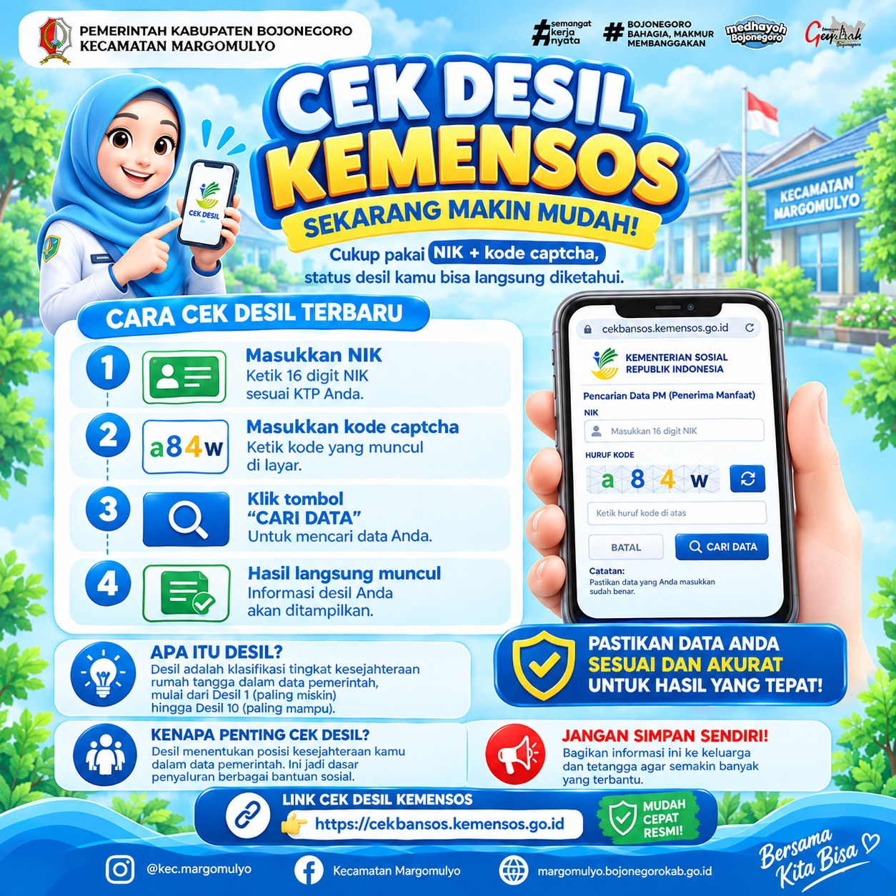 Cek Desil Kemensos Kini Lebih Mudah, Kecamatan Margomulyo Ajak Masyarakat Pastikan Data Akurat