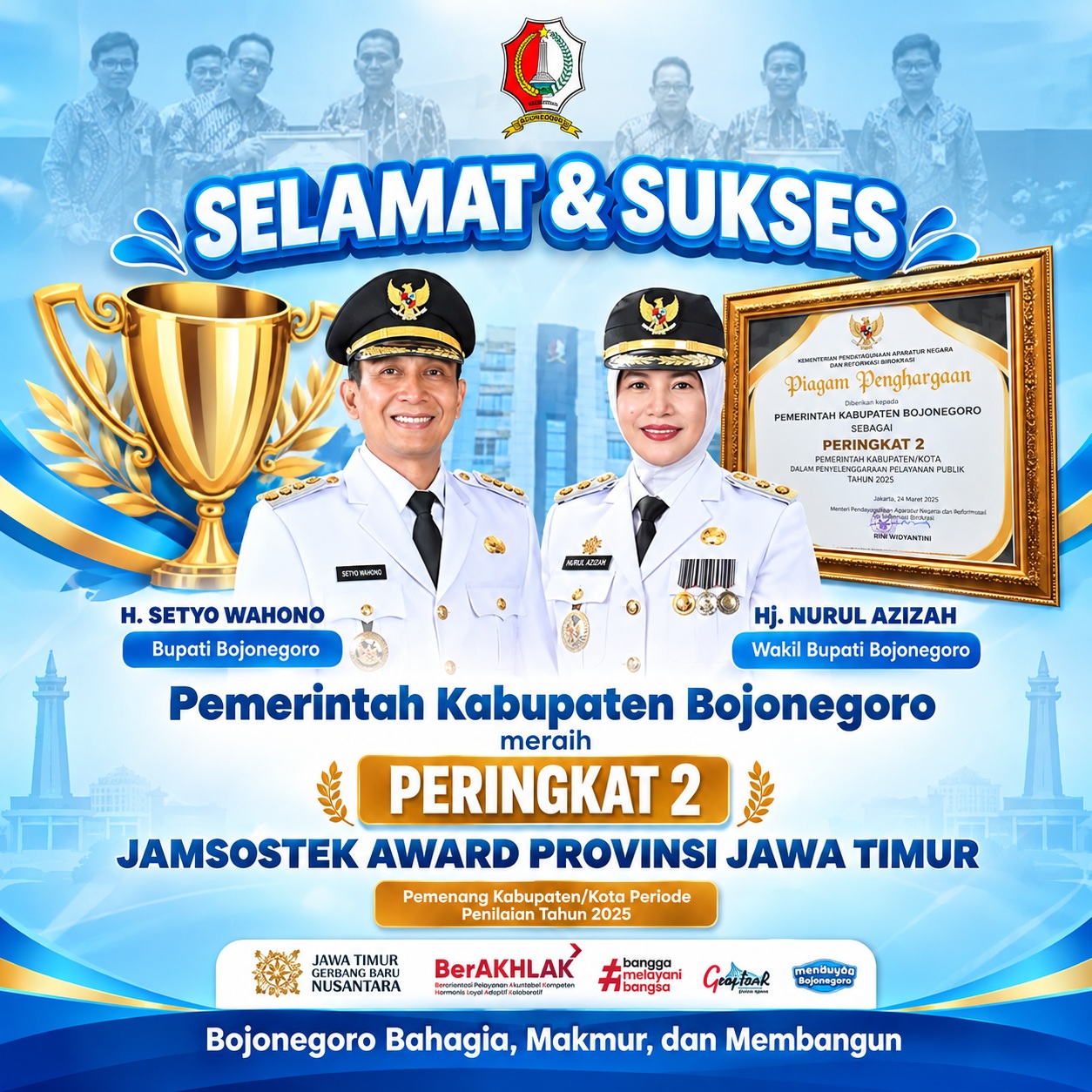 Pemkab Bojonegoro Raih Peringkat 2 Jamsostek Award Provinsi Jawa Timur Periode Penilaian Tahun 2025