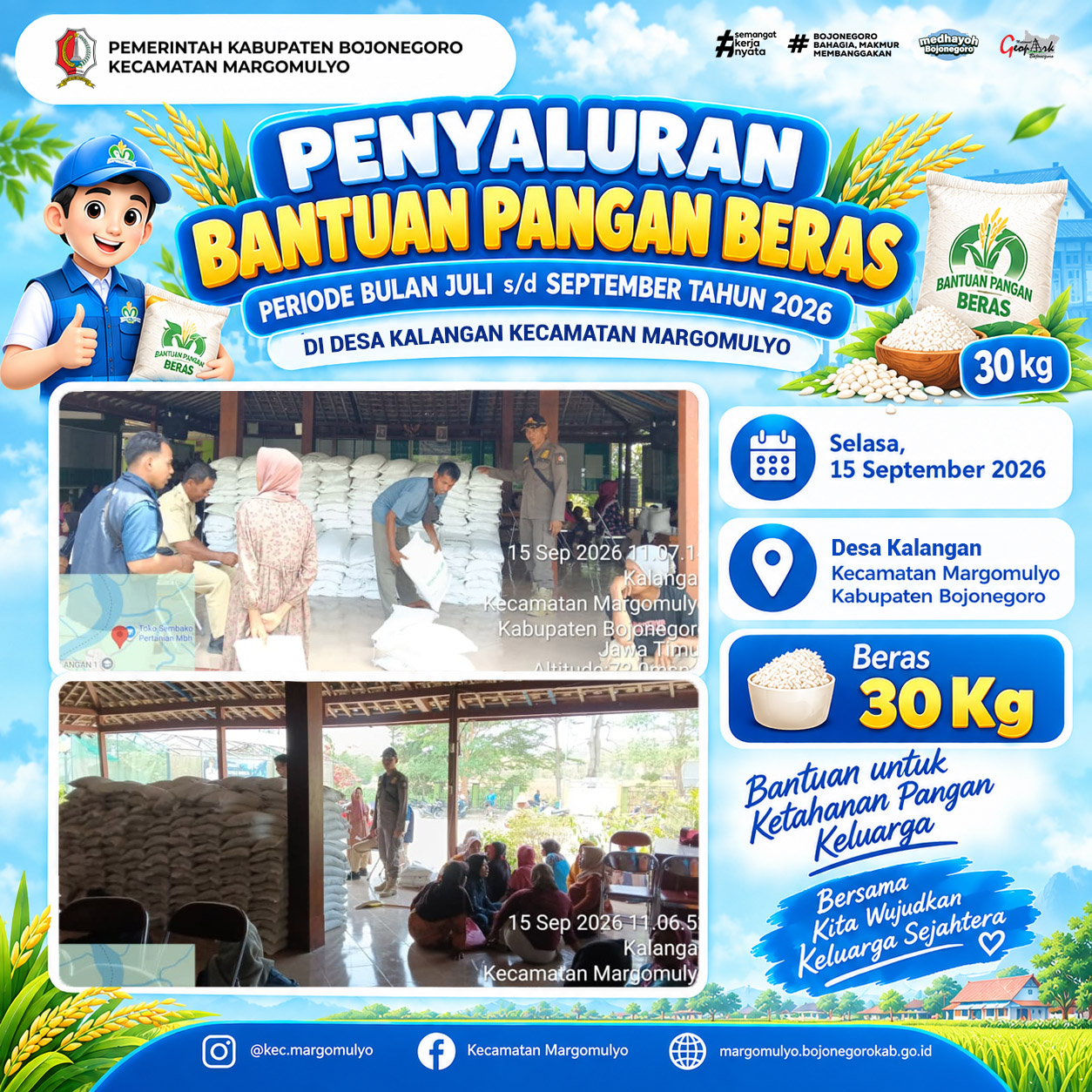 Pemdes Kalangan Salurkan Bantuan Pangan Beras 30 Kg untuk Warga Periode Juli-September 2026