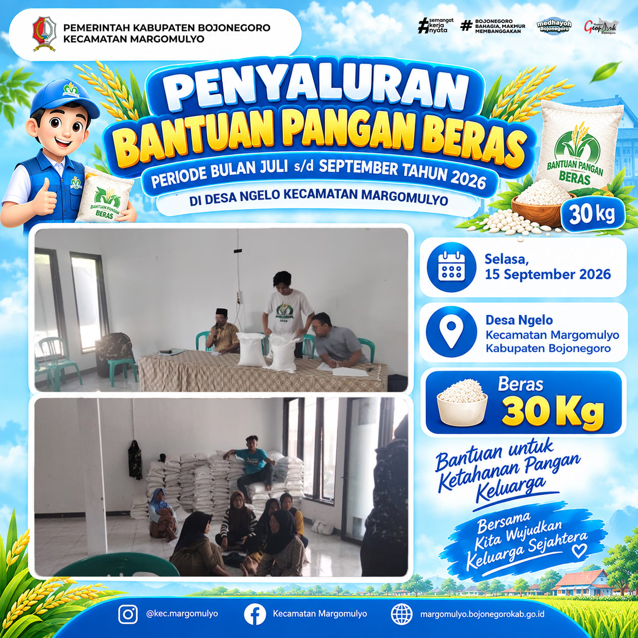 Wujud Kepedulian untuk Warga, Bantuan Pangan Beras 30 Kg Disalurkan di Desa Ngelo Kec. Margomulyo