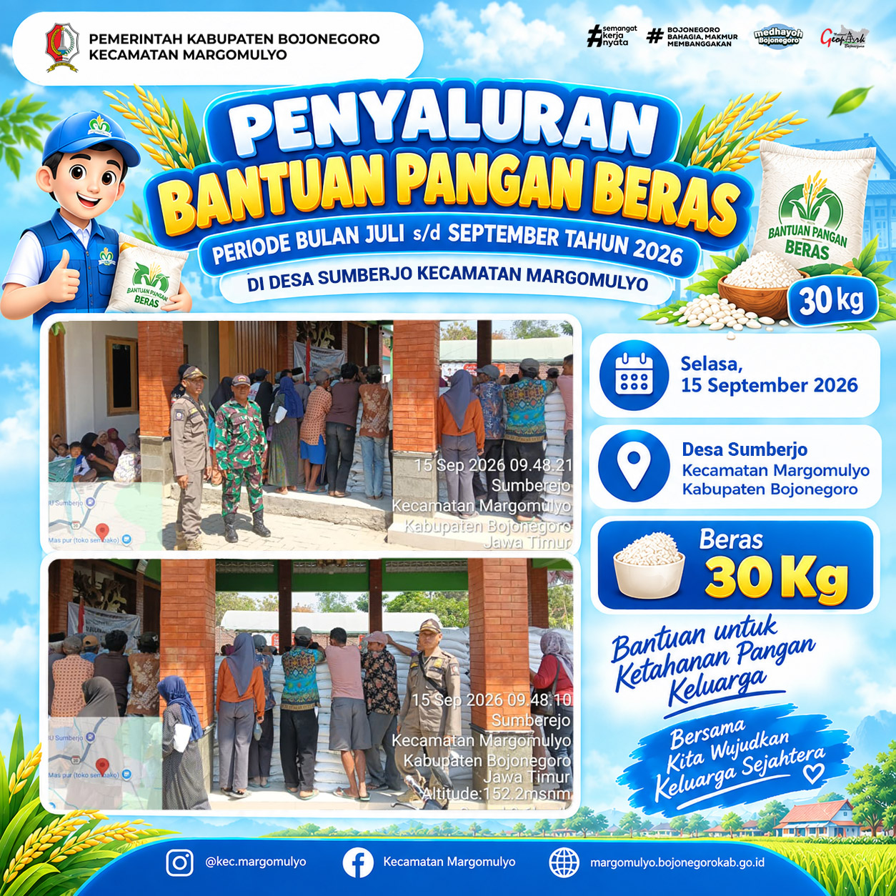 Bantuan Pangan Beras 30 Kg Hadir untuk Warga Sumberjo, Perkuat Ketahanan Pangan Keluarga