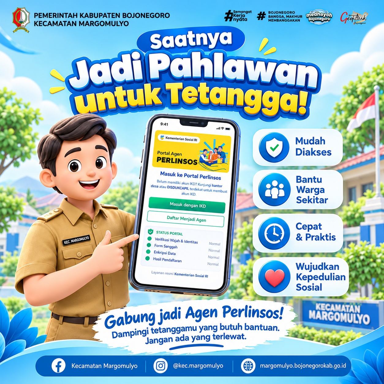 Saatnya Jadi Pahlawan untuk Tetangga, Kecamatan Margomulyo Ajak Warga Bergabung Agen Perlinsos