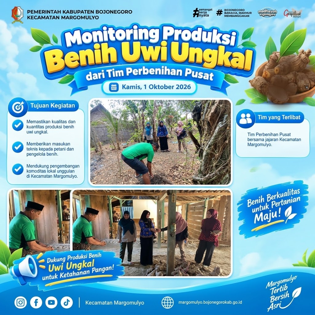 Tim Perbenihan Pusat Monitoring Produksi Benih Uwi Ungkal di Kecamatan Margomulyo Bojonegoro 2026