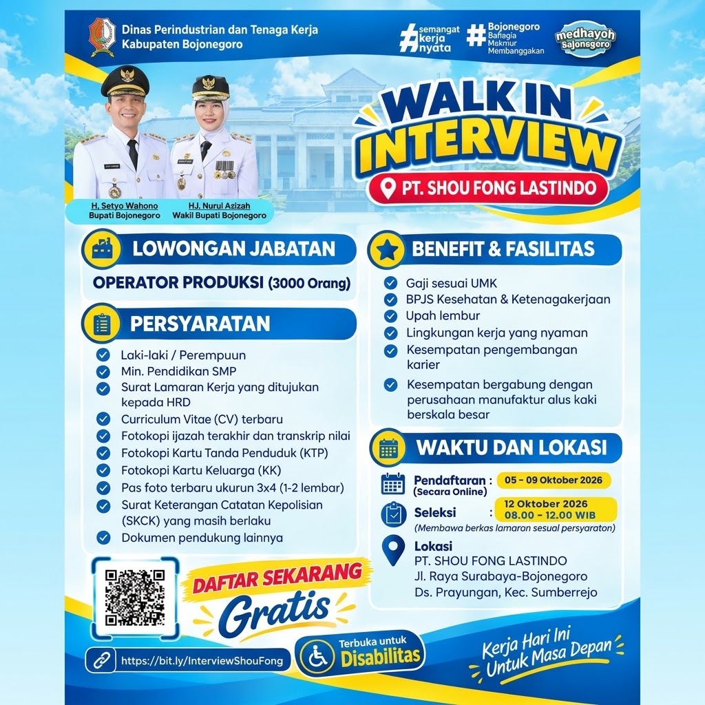 PT Shou Fong Lastindo Buka 3.000 Lowongan Kerja, Pendaftaran Online 5–9 Oktober 2026!