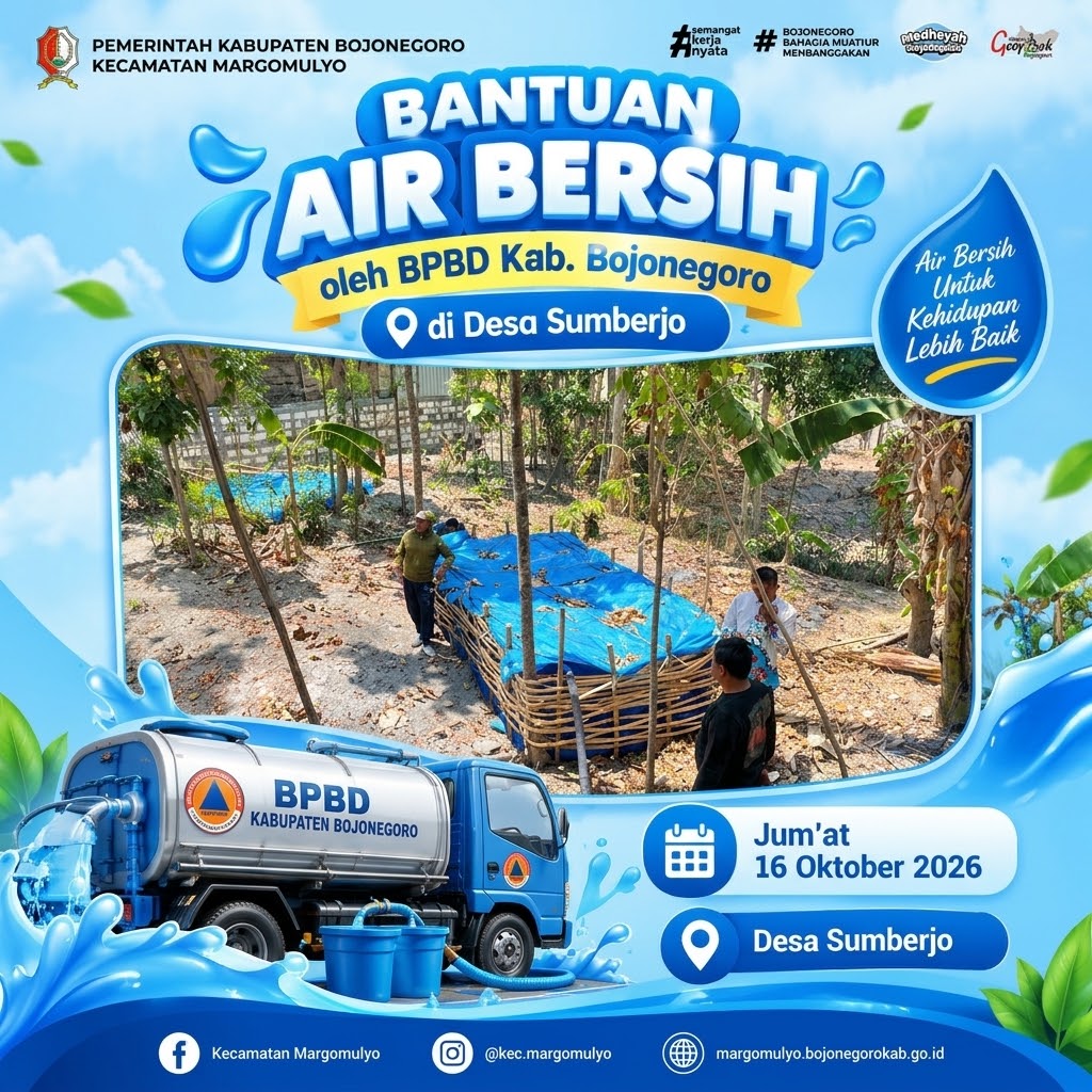 BPBD Bojonegoro Salurkan Bantuan Air Bersih untuk Bantu Warga Desa Sumberjo yang Kekeringan